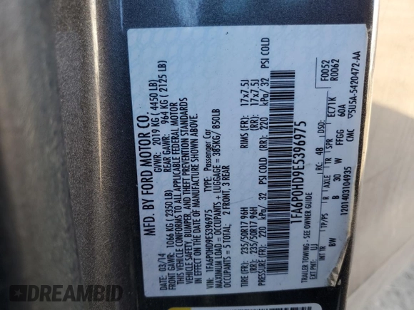 2014 Ford Fusion SE with VIN 1FA6P0HD9E5396975, listed as a Copart auction lot 42514335 with 143,368 mi miles and Salvage Title. Bid and sale history available at carsss.com. Image 14.