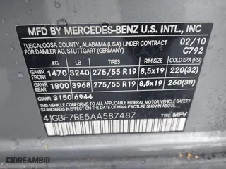2010 Mercedes-Benz GL-Class GL 450 with VIN 4JGBF7BE5AA587487, listed as a IAAI auction lot 41208541 with 1 mi miles. Bid and sale history available at carsss.com. Image 9.