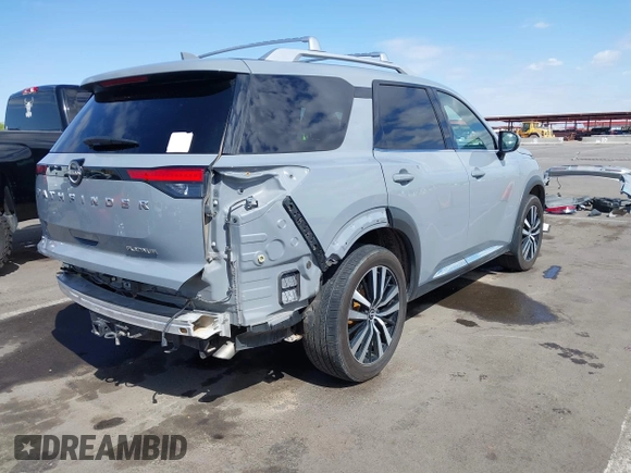 2023 Nissan Pathfinder Platinum with VIN 5N1DR3DH9PC248888, listed as a IAAI auction lot 41974684 with 52,609 mi miles and . Bid and sale history available at DreamBid. Image 4.