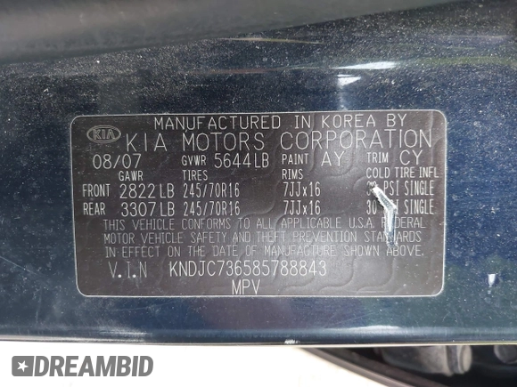 2008 Kia Sorento EX z VIN KNDJC736585788843, wystawiony jako IAAI lot #42411665 z przebiegiem 171 993 mil mil oraz . Historia ofert i sprzedaży dostępna na DreamBid. Obrazek 9.