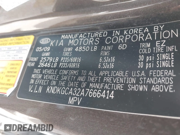 2010 Kia Sportage LX with VIN KNDKGCA32A7666414, listed as a IAAI auction lot 41598263 with 166,882 mi miles and . Bid and sale history available at carsss.com. Image 9.