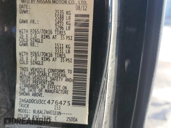 2012 Nissan Frontier SV с VIN 1N6AD0CU3CC476475, выставлен на аукционе Copart как лот 53733305 с пробегом 99 784 миль миль и Списание • Salvage title. История ставок и продаж доступна на DreamBid. Изображение 13.