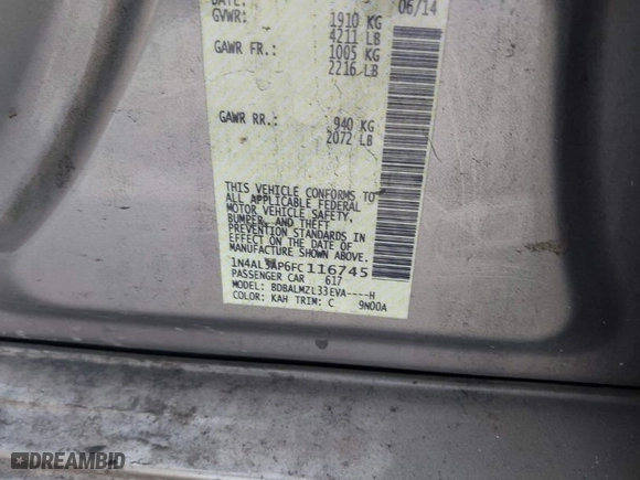 2015 Nissan Altima 2.5 S with VIN 1N4AL3AP6FC116745, listed as a IAAI auction lot 41575189 with 184,088 mi miles. Bid and sale history available at carsss.com. Image 9.