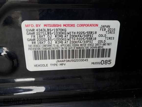 2016 Mitsubishi Outlander Sport 2.0 ES with VIN JA4AP3AU5GZ033045, listed as a Copart auction lot 52184735 with 44,615 mi miles and Salvage Title. Bid and sale history available at carsss.com. Image 12.