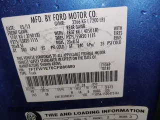 2012 Ford F-150 XL with VIN 1FTFW1ET6CFB80880, listed as a IAAI auction lot 41483041 with 225,924 mi miles. Bid and sale history available at carsss.com. Image 9.