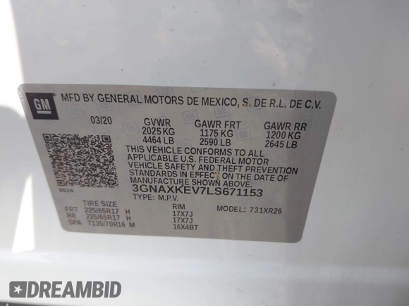 2020 Chevrolet Equinox LT z VIN 3GNAXKEV7LS671153, wystawiony jako IAAI lot #40107856 z przebiegiem 32 888 mil mil oraz . Historia ofert i sprzedaży dostępna na DreamBid. Obrazek 9.