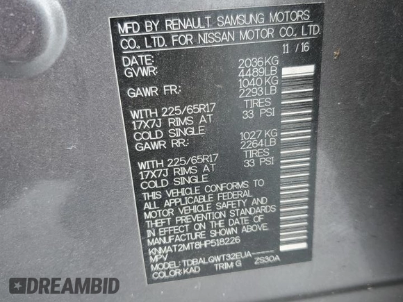 2017 Nissan Rogue SV with VIN KNMAT2MT8HP518226, listed as a Copart auction lot 51650855 with 121,031 mi miles and Salvage Title. Bid and sale history available at carsss.com. Image 15.