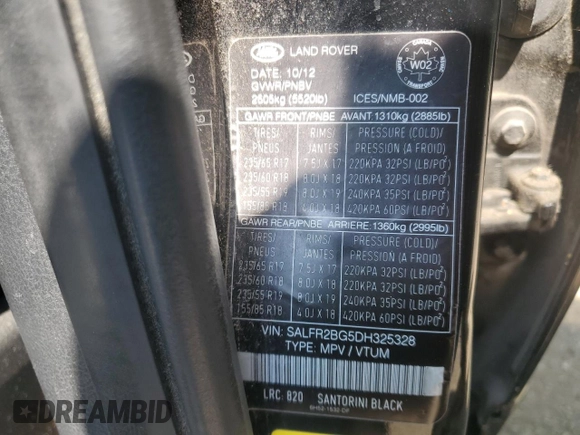 2013 Land Rover LR2 с VIN SALFR2BG5DH325328, выставлен на аукционе Copart как лот 61949075 с пробегом 165 535 миль миль и Чистый • Clean title. История ставок и продаж доступна на DreamBid. Изображение 14.