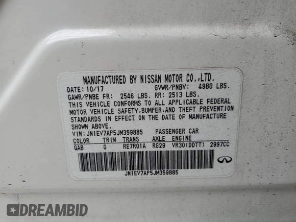 2018 Infiniti Q50 Sport with VIN JN1EV7AP5JM359885, listed as a Copart auction lot 49888835 with 121,198 mi miles and Salvage Title. Bid and sale history available at carsss.com. Image 14.