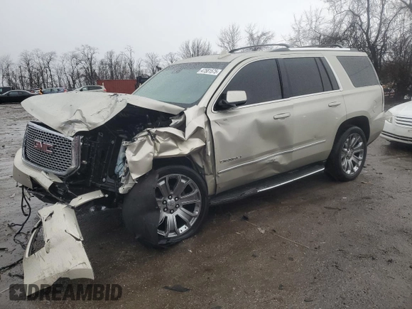 2015 GMC Yukon Denali with VIN 1GKS2CKJ3FR592707, listed as a Copart auction lot 47581575 with 121,326 mi miles and Salvage Title. Bid and sale history available at carsss.com. Image 1.