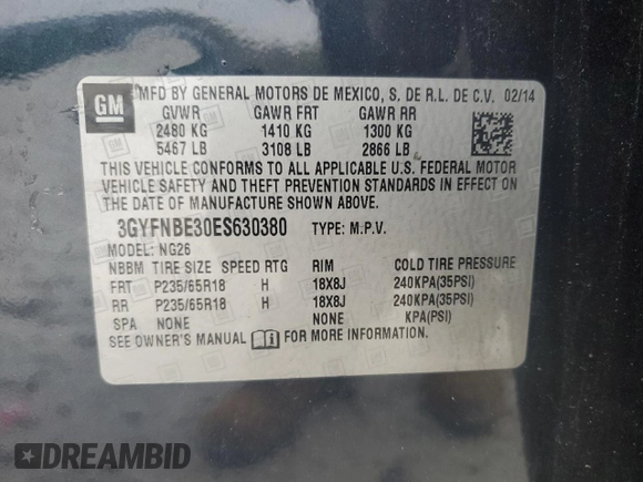 2014 Cadillac SRX Luxury Collection with VIN 3GYFNBE30ES630380, listed as a Copart auction lot 51575055 with 112,698 mi miles and Salvage Title. Bid and sale history available at carsss.com. Image 13.