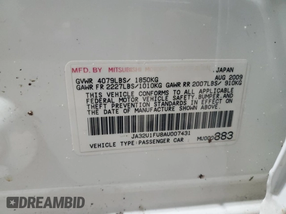 2010 Mitsubishi Lancer DE with VIN JA32U1FU8AU007431, listed as a Copart auction lot 87447694 with 171,011 mi miles and Salvage Title. Bid and sale history available at carsss.com. Image 12.