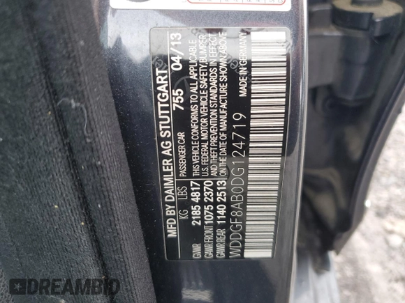 2013 Mercedes-Benz C 300 Sport with VIN WDDGF8AB0DG124719, listed as a Copart auction lot 54215515 with 123,520 mi miles and Salvage Title. Bid and sale history available at DreamBid. Image 12.