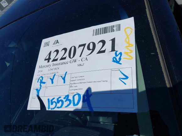 2014 Lincoln MKZ Hybrid z VIN 3LN6L2LU2ER830378, wystawiony jako IAAI lot #42207921 z przebiegiem 155 304 mil mil oraz . Historia ofert i sprzedaży dostępna na DreamBid. Obrazek 13.