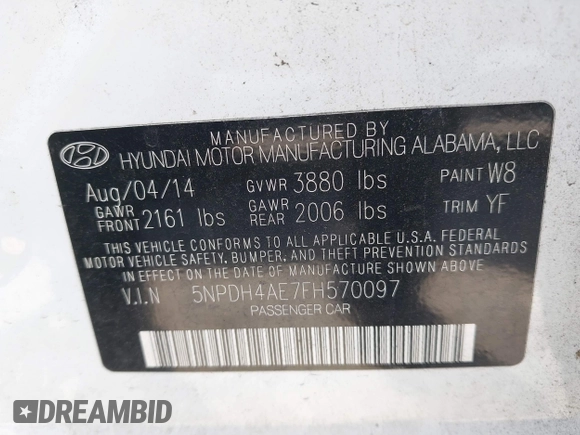 2015 Hyundai Elantra SE z VIN 5NPDH4AE7FH570097, wystawiony jako IAAI lot #41577252 z przebiegiem 135 219 mil mil oraz . Historia ofert i sprzedaży dostępna na DreamBid. Obrazek 9.