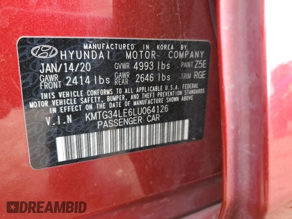 2020 Genesis G70 3.3T with VIN KMTG34LE6LU064126, listed as a Copart auction lot 58078495 with 57,903 mi miles and Salvage title. Bid and sale history available at DreamBid. Image 12.