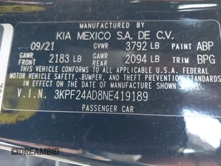2022 Kia Forte LXS z VIN 3KPF24AD8NE419189, wystawiony jako IAAI lot #41983931 z przebiegiem 120 000 mil mil oraz . Historia ofert i sprzedaży dostępna na DreamBid. Obrazek 9.