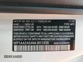 2021 Porsche Macan z VIN WP1AA2A54MLB01438, wystawiony jako Copart lot #53255235 z przebiegiem 31 538 mil mil oraz Szkoda całkowita • Salvage title. Historia ofert i sprzedaży dostępna na DreamBid. Obrazek 12.