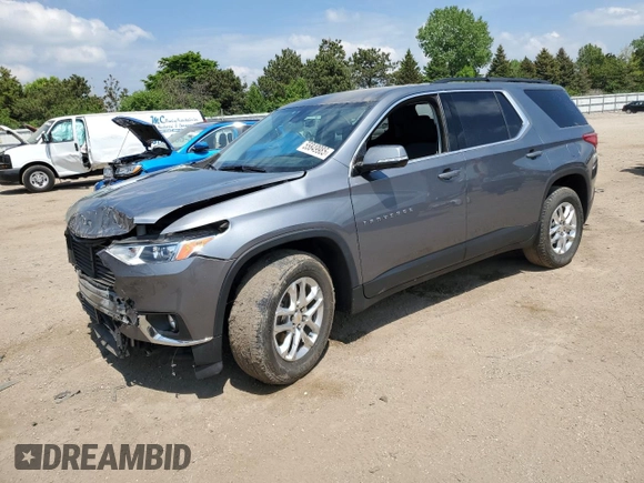 2019 Chevrolet Traverse LT Cloth z VIN 1GNERGKW5KJ291265, wystawiony jako Copart lot #55849985 z przebiegiem 52 651 mil mil oraz Szkoda całkowita • Salvage title. Historia ofert i sprzedaży dostępna na DreamBid. Obrazek 1.