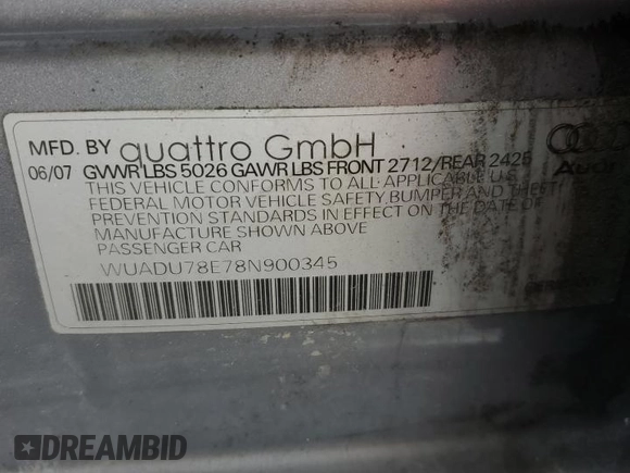 2008 Audi RS 4 z VIN WUADU78E78N900345, wystawiony jako Copart lot #45153045 z przebiegiem 142 835 mil mil oraz Szkody całkowita. Historia ofert i sprzedaży dostępna na DreamBid. Obrazek 12.