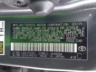 2019 Toyota Prius L Eco with VIN JTDKARFU3K3099256, listed as a IAAI auction lot 41813619 with 169,900 mi miles. Bid and sale history available at carsss.com. Image 9.