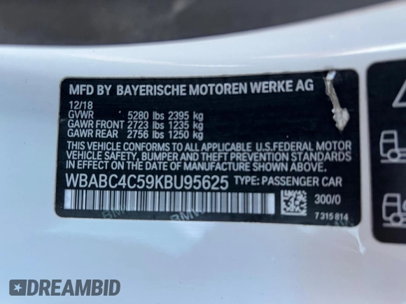 2019 BMW 8 Series M850i xDrive with VIN WBABC4C59KBU95625, listed as a Copart auction lot 43650255 with 64,452 mi miles and Clean Title. Bid and sale history available at DreamBid. Image 10.