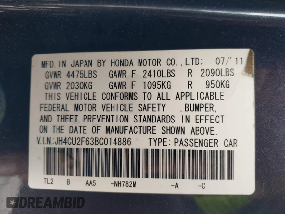 2011 Acura TSX z VIN JH4CU2F63BC014886, wystawiony jako IAAI lot #42394394 z przebiegiem 146 006 mil mil oraz . Historia ofert i sprzedaży dostępna na DreamBid. Obrazek 9.