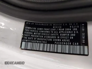 2015 Volkswagen GTI S с VIN 3VWYT7AU8FM067954, выставлен на аукционе IAAI как лот 41957265 с пробегом 107 116 миль миль и . История ставок и продаж доступна на DreamBid. Изображение 9.