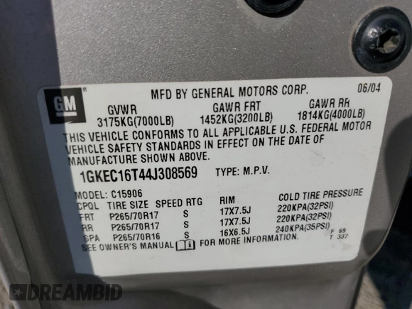 2004 GMC Yukon XL SLT with VIN 1GKEC16T44J308569, listed as a Copart auction lot 71376884 with 0 mi miles and Salvage Title. Bid and sale history available at carsss.com. Image 13.