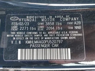2023 Hyundai Elantra SEL with VIN KMHLM4AG0PU520797, listed as a IAAI auction lot 41681156 with 37,184 mi miles. Bid and sale history available at carsss.com. Image 9.