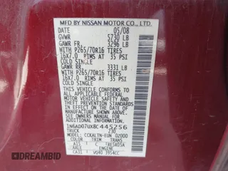 2008 Nissan Frontier SE z VIN 1N6AD07UX8C445256, wystawiony jako IAAI lot #42268253 z przebiegiem 174 692 mil mil oraz . Historia ofert i sprzedaży dostępna na DreamBid. Obrazek 9.
