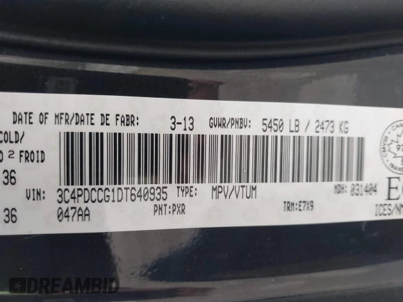 2013 Dodge Journey Crew с VIN 3C4PDCCG1DT640935, выставлен на аукционе IAAI как лот 40676564 с пробегом 154 885 миль миль и . История ставок и продаж доступна на DreamBid. Изображение 9.
