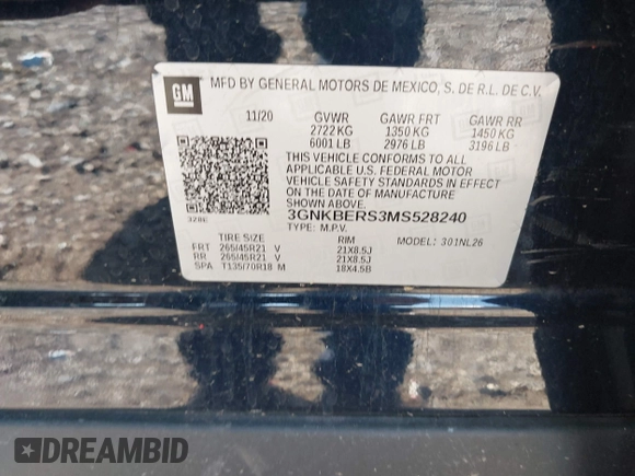 2021 Chevrolet Blazer RS with VIN 3GNKBERS3MS528240, listed as a IAAI auction lot 41215631 with 40,303 mi miles and . Bid and sale history available at DreamBid. Image 9.