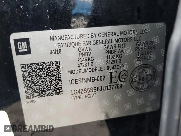 2018 Buick LaCrosse Premium with VIN 1G4ZS5SS8JU137769, listed as a Copart auction lot 48011975 with 0 mi miles and Salvage Title. Bid and sale history available at carsss.com. Image 13.