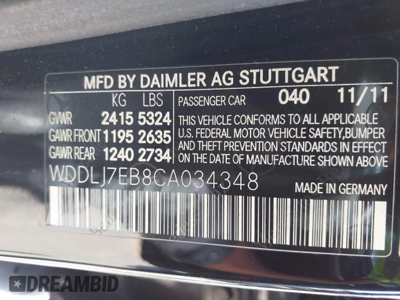 2012 Mercedes-Benz CLS-Class CLS 63 AMG with VIN WDDLJ7EB8CA034348, listed as a IAAI auction lot 41814988 with 138,744 mi miles. Bid and sale history available at carsss.com. Image 9.