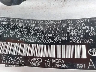 2011 Toyota Prius I with VIN JTDKN3DU6B0309743, listed as a IAAI auction lot 42114140 with 212,447 mi miles. Bid and sale history available at carsss.com. Image 9.