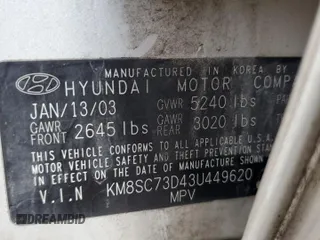 2003 Hyundai Santa Fe GLS with VIN KM8SC73D43U449620, listed as a Copart auction lot 72917714 with 113,766 mi miles and Salvage Title. Bid and sale history available at carsss.com. Image 14.