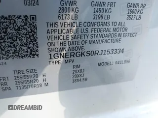 2024 Chevrolet Traverse FWD LT with VIN 1GNERGKS0RJ153334, listed as a IAAI auction lot 41415616 with 8,340 mi miles and . Bid and sale history available at DreamBid. Image 9.
