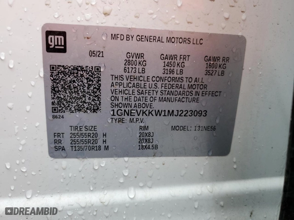 2021 Chevrolet Traverse Premier with VIN 1GNEVKKW1MJ223093, listed as a Copart auction lot 82412054 with 50,026 mi miles and Salvage Title. Bid and sale history available at carsss.com. Image 14.