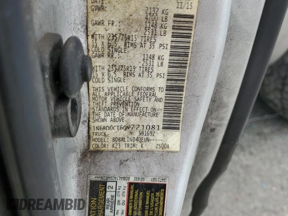 2016 Nissan Frontier S z VIN 1N6BD0CT6GN721081, wystawiony jako Copart lot #56228735 z przebiegiem 227 635 mil mil oraz Szkoda całkowita • Salvage title. Historia ofert i sprzedaży dostępna na DreamBid. Obrazek 12.