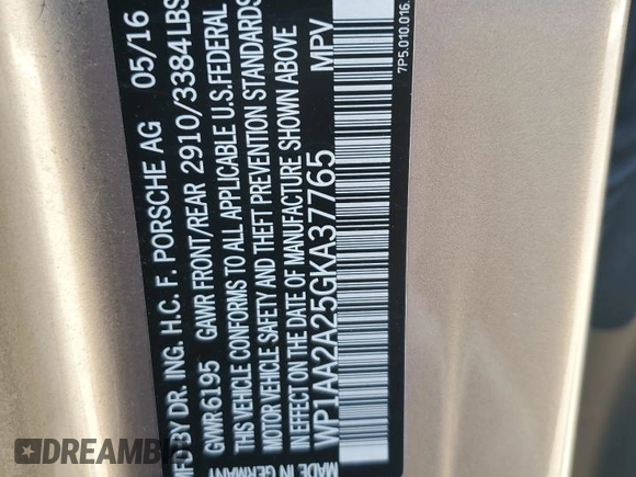 2016 Porsche Cayenne z VIN WP1AA2A25GKA37765, wystawiony jako Copart lot #54698215 z przebiegiem 100 290 mil mil oraz Szkoda całkowita • Salvage title. Historia ofert i sprzedaży dostępna na DreamBid. Obrazek 12.