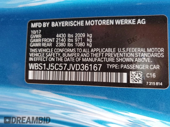 2018 BMW M2 z VIN WBS1J5C57JVD36167, wystawiony jako Copart lot #64653092 z przebiegiem 44 038 mil mil oraz . Historia ofert i sprzedaży dostępna na DreamBid. Obrazek 10.