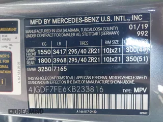 2019 Mercedes-Benz GLS 63 AMG с VIN 4JGDF7FE6KB233816, выставлен на аукционе IAAI как лот 42164986 с пробегом 90 209 миль миль и . История ставок и продаж доступна на DreamBid. Изображение 9.