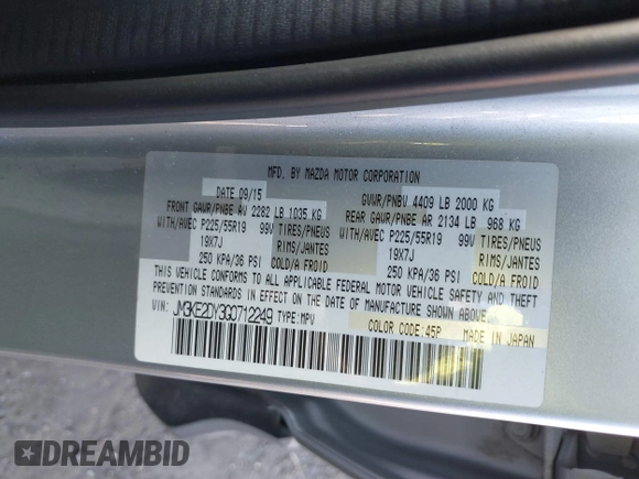2016 Mazda CX-5 Grand Touring z VIN JM3KE2DY3G0712249, wystawiony jako IAAI lot #37910910 z przebiegiem 262 058 mil mil oraz . Historia ofert i sprzedaży dostępna na DreamBid. Obrazek 9.