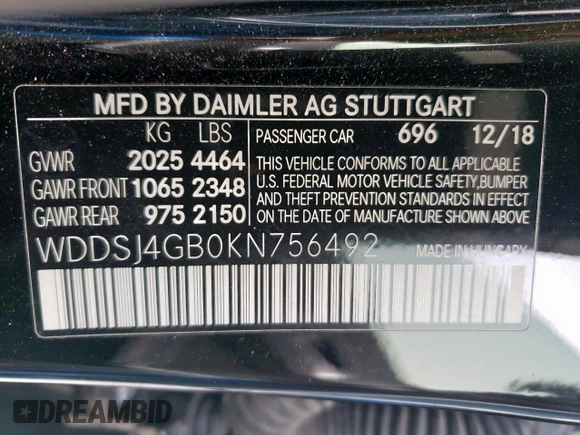 2019 Mercedes-Benz CLA 250 with VIN WDDSJ4GB0KN756492, listed as a Copart auction lot 57860725 with 71,842 mi miles and Clean title. Bid and sale history available at DreamBid. Image 13.