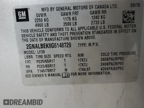 2016 Chevrolet Equinox LS with VIN 2GNALBEK8G6148729, listed as a Copart auction lot 50101335 with 121,601 mi miles and Salvage Title. Bid and sale history available at carsss.com. Image 12.