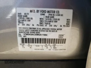 2021 Ford Explorer z VIN 1FM5K8AC6MNA11984, wystawiony jako Copart lot #45650415 z przebiegiem 58 121 mil mil oraz Szkoda całkowita • Salvage title. Historia ofert i sprzedaży dostępna na DreamBid. Obrazek 13.
