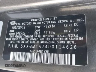 2013 Kia Optima LX with VIN 5XXGM4A74DG114626, listed as a IAAI auction lot 41349903 with 126,856 mi miles. Bid and sale history available at carsss.com. Image 9.