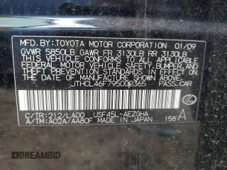 2009 Lexus LS 460 with VIN JTHCL46F795002365, listed as a Copart auction lot 64382465 with Not provided miles and Salvage title. Bid and sale history available at DreamBid. Image 12.