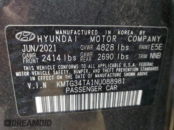 2022 Genesis G70 2.0T with VIN KMTG34TA1NU088981, listed as a Copart auction lot 88038865 with 29,407 mi miles and Salvage Title. Bid and sale history available at DreamBid. Image 12.